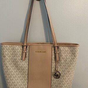 Michael Kors Cream Tote Bag with Monogram Print